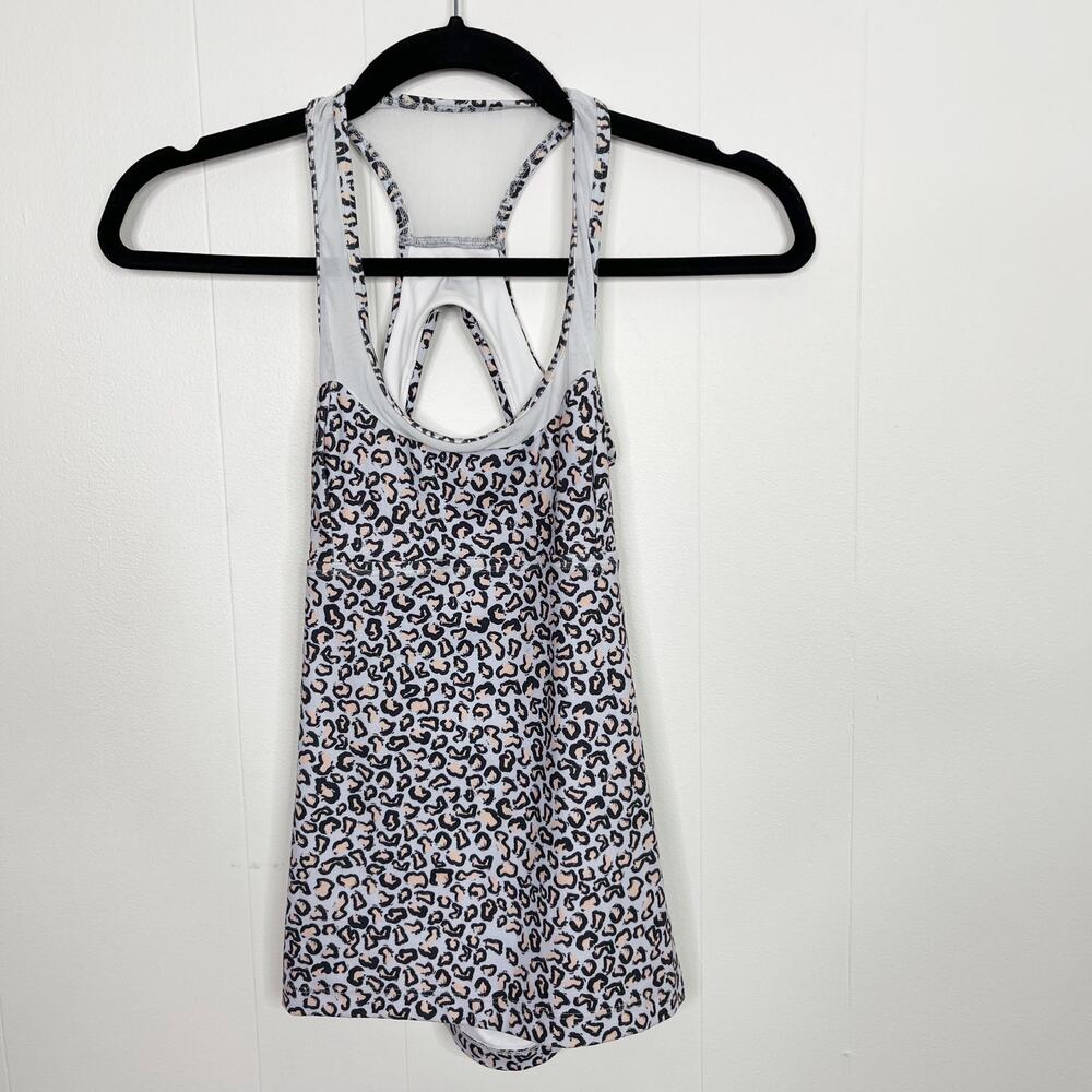 Varley Cheetah Print Keyhole Open Back Racerback Tank Top Mesh Piecing XSmall XS